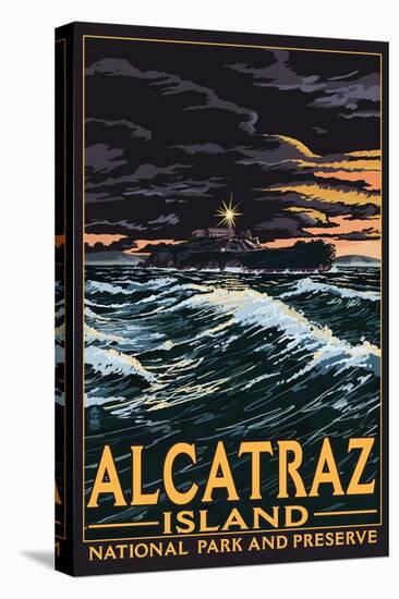 Alcatraz Island Night Scene - San Francisco, CA-Lantern Press-Stretched Canvas
