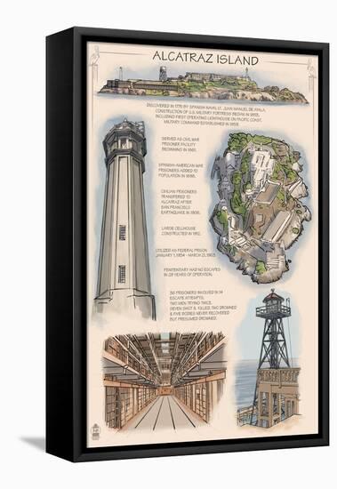Alcatraz Island Technical - San Francisco, CA-Lantern Press-Framed Stretched Canvas