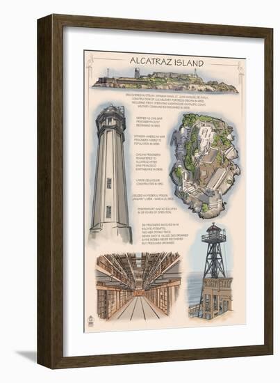 Alcatraz Island Technical - San Francisco, CA-Lantern Press-Framed Art Print