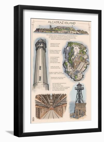 Alcatraz Island Technical - San Francisco, CA-Lantern Press-Framed Art Print