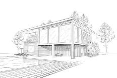 Sketch of Modern House with Swimming Pool-alchena-Stretched Canvas