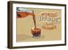Alcoholic Drink is Poured from Bottle in Glass.Vintage Style.Vector Illustration-Dimonika-Framed Art Print