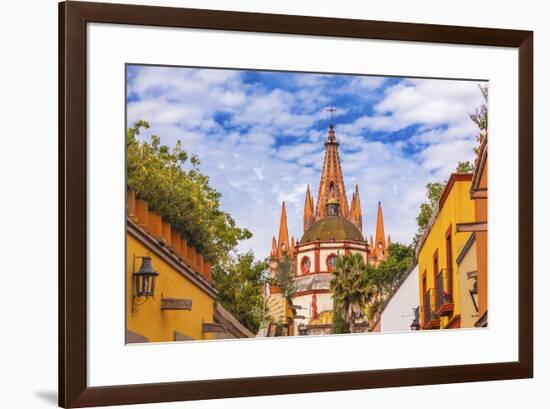 Aldama Street Parroquia Archangel Church. San Miguel de Allende, Mexico.-William Perry-Framed Premium Photographic Print