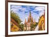 Aldama Street Parroquia Archangel Church. San Miguel de Allende, Mexico.-William Perry-Framed Premium Photographic Print