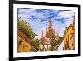 Aldama Street Parroquia Archangel Church. San Miguel de Allende, Mexico.-William Perry-Framed Premium Photographic Print