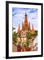 Aldama Street Parroquia Archangel Church. San Miguel de Allende, Mexico.-William Perry-Framed Premium Photographic Print