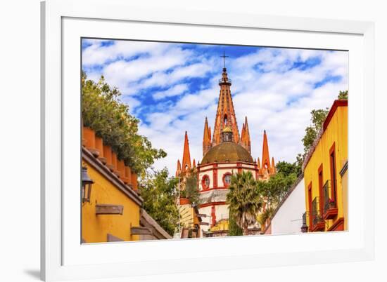 Aldama Street Parroquia Archangel Church. San Miguel de Allende, Mexico.-William Perry-Framed Premium Photographic Print