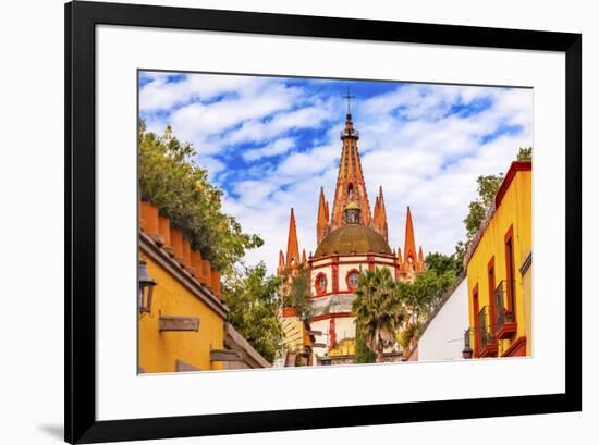 Aldama Street Parroquia Archangel Church. San Miguel de Allende, Mexico.-William Perry-Framed Premium Photographic Print