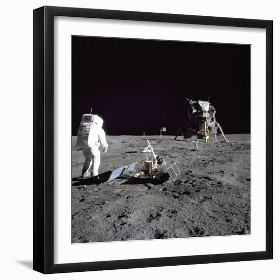 Aldrin Looks Back at Tranquility Base Photograph - Cape Canaveral, FL-Lantern Press-Framed Art Print