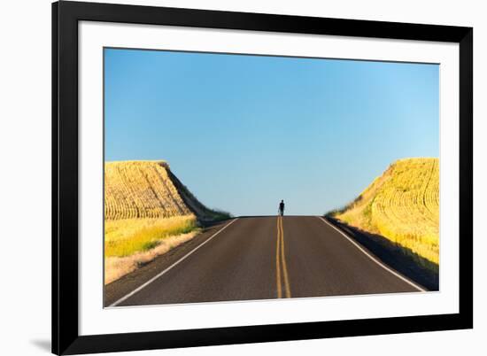 Alek Engerbretson Skateboarding Down A Rural Highway Near Oakesdale, Washington-Ben Herndon-Framed Photographic Print