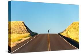 Alek Engerbretson Skateboarding Down A Rural Highway Near Oakesdale, Washington-Ben Herndon-Stretched Canvas