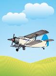 Illustration of Biplane Flying Outdoors. No Gradients Used.-Aleksandar Dickov-Framed Stretched Canvas