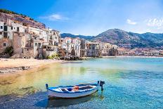 Beautiful Old Harbor with Wooden Fishing Boat in Cefalu, Sicily, Italy.-Aleksandar Todorovic-Framed Photographic Print