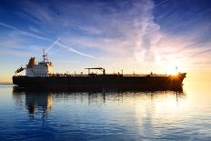 Cargo Ship Sailing in Still Water-aleksey.stemmer-Framed Stretched Canvas