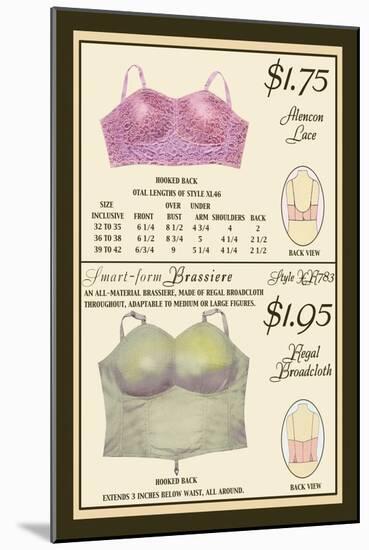 Alencon Lace and Regal Broadcloth Brassieres-null-Mounted Art Print