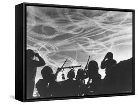 Alerted GIs of M 51 Anti Aircraft Battery Silhouetted Against German-M^s^ Kelly-Framed Stretched Canvas