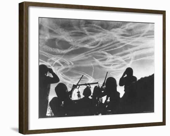 Alerted GIs of M 51 Anti Aircraft Battery Silhouetted Against German-M^s^ Kelly-Framed Photographic Print