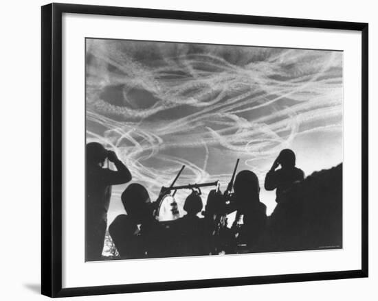 Alerted GIs of M 51 Anti Aircraft Battery Silhouetted Against German-M^s^ Kelly-Framed Photographic Print