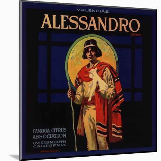 Alessandro Brand - Owensmouth, California - Citrus Crate Label-Lantern Press-Mounted Art Print