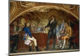 Alessandro Volta Presenting Experiment of Battery to Napoleon and Members of Institute De France-null-Mounted Giclee Print