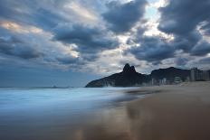 Dois Irmaos Peaks in the Distance on Ipanema Beach at Sunset-Alex Saberi-Photographic Print