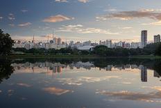 Sunrise in Ibirapuera Park with a Reflection of the Sao Paulo Skyline-Alex Saberi-Photographic Print