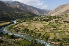 Green of irrigated fields contrast with arid hills, farmers ingenuity in dry landscape, Afghanistan-Alex Treadway-Photographic Print