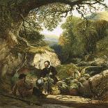 Two Anglers and a Bailiff in a Punt on a River Fishing for Bream with Landscape Beyond-Alexander F. Rolfe-Giclee Print