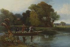 Two Anglers and a Bailiff in a Punt on a River Fishing for Bream with Landscape Beyond-Alexander F. Rolfe-Mounted Giclee Print