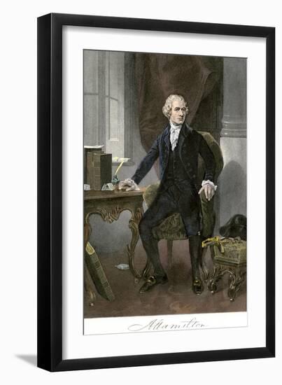Alexander Hamilton at His Desk, Full Portrait, with Autograph-null-Framed Giclee Print