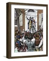 Alexander Hamilton Delaying a Patriotic Mob From Entering King's College, 1775-null-Framed Giclee Print