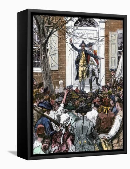 Alexander Hamilton Delaying a Patriotic Mob From Entering King's College, 1775-null-Framed Stretched Canvas