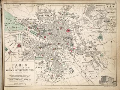 Map of Paris at the Outbreak of the French Revolution, 1789, Published by William Blackwood and?