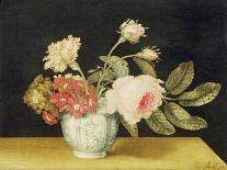 Flowers in a Delft Jar (Oil on Panel)-Alexander Marshal-Framed Giclee Print