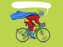 Superhero on a Bicycle Cartoon Pop Art Vector Illustration. Human Comic Book Vintage Retro Style.-Alexander_P-Laminated Art Print