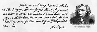 Handwriting and Signature of Alexander Pope from a Letter to Lord Halifax Asking Him Not to…-Alexander Pope-Stretched Canvas