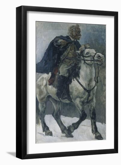 Alexander Suvorov on Horseback, 1897-1898-Vasili Ivanovich Surikov-Framed Giclee Print