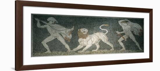 Alexander the Great and Hephaestion During Lion Hunt, Ca 320 Bc, Mosaic from Peristyle House 1-null-Framed Giclee Print