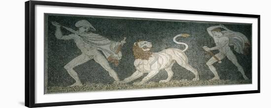 Alexander the Great and Hephaestion During Lion Hunt, Ca 320 Bc, Mosaic from Peristyle House 1-null-Framed Giclee Print