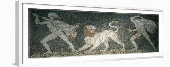 Alexander the Great and Hephaestion During Lion Hunt, Ca 320 Bc, Mosaic from Peristyle House 1-null-Framed Giclee Print