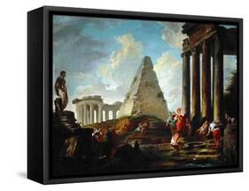 Alexander the Great before the Tomb of Achilles-Hubert Robert-Framed Stretched Canvas