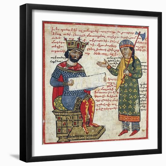 Alexander the Great Receives Darius's Message, Miniature from the History of Alexander the Great-null-Framed Giclee Print