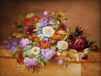 Roses, Convolvuli and Other Flowers on a Ledge-Alexandre Couronne-Framed Stretched Canvas