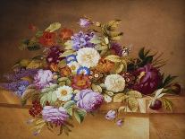 Roses, Convolvuli and Other Flowers on a Ledge-Alexandre Couronne-Framed Stretched Canvas