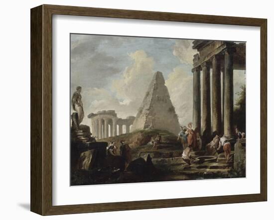 Alexandre le Grand devant le tombeau d'Achille-Hubert Robert-Framed Giclee Print