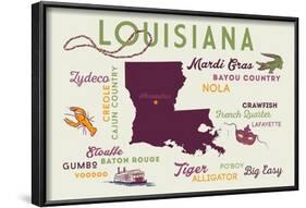Alexandria, Louisiana and Icons-Lantern Press-Framed Art Print