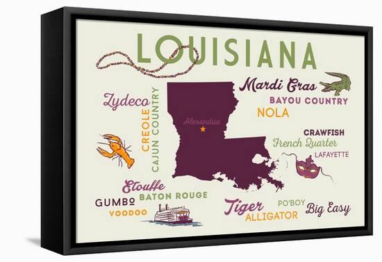 Alexandria, Louisiana and Icons-Lantern Press-Framed Stretched Canvas