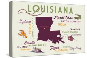 Alexandria, Louisiana and Icons-Lantern Press-Stretched Canvas