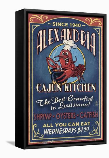 Alexandria, Louisiana - Cajun Kitchen Crawfish - Vintage Sign-Lantern Press-Framed Stretched Canvas