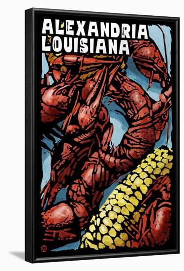 Alexandria, Louisiana - Crawfish - Scratchboard-Lantern Press-Framed Art Print